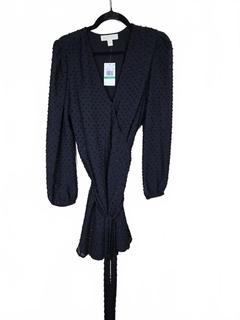 MICHAEL KORS WOMENS TONAL SWISS-DOT WRAP D BLACK L